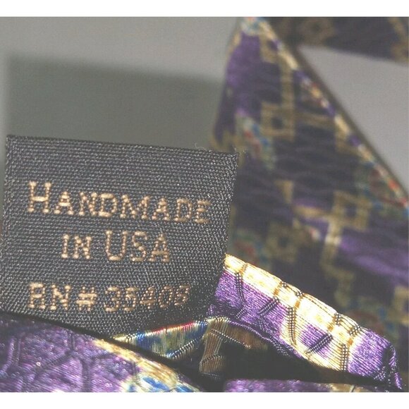 Jos.A. Bank 100% Silk Mens Tie Necktie Purple/Gold Geometric - Picture 5 of 9